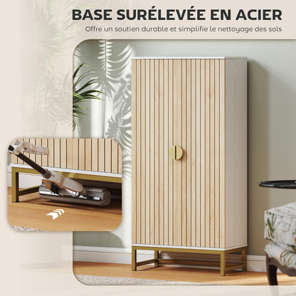 Buffet Cuisine Garde Manger 12 Étagères Portes 58X29X119,5Cm Blanc | Meuble Cuisine Rangement, Vaisselier, Étagères Réglables, Double Porte À Lattes, Pour Salle À Manger, Salon