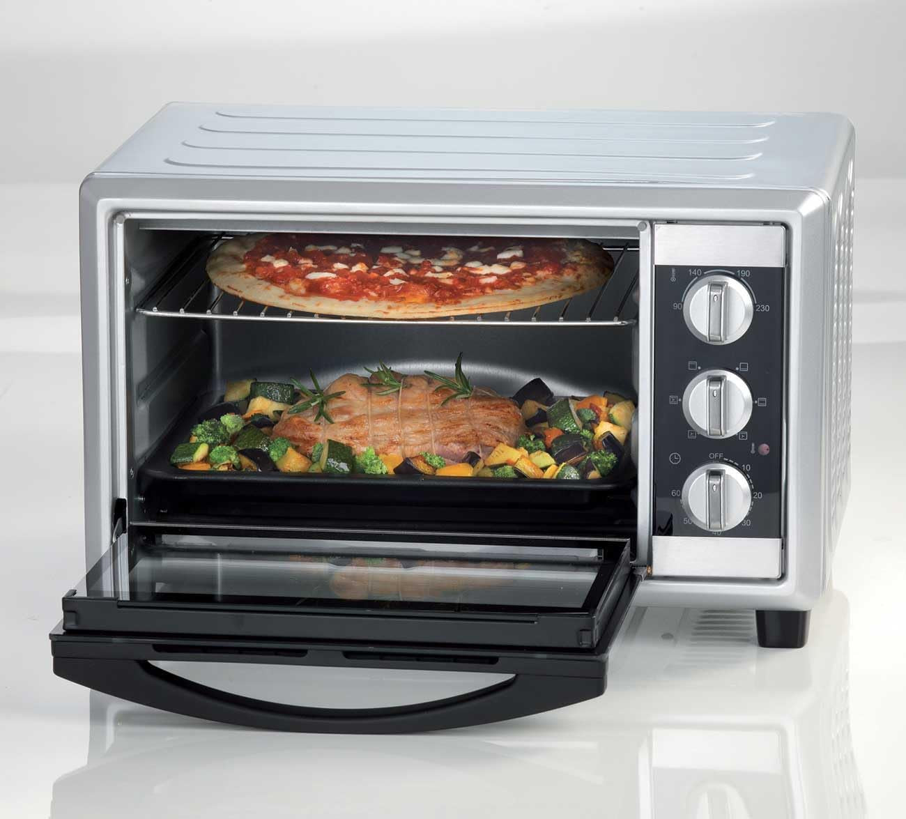 984 Bon Cuisine 250 - Four Électrique Ventilé, 25 Litres, 1500W, 6 Positions De Cuisson, Minuterie 60', Argent
