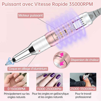 Ponceuse Pour Ongles Professionnelle 35000 RPM Portable Rechargeable Avec Affichage LCD Et 6 Embouts Ponçage Pour Pédicure Manucure, Puissante, Silencieuse Pour Salon/Maison