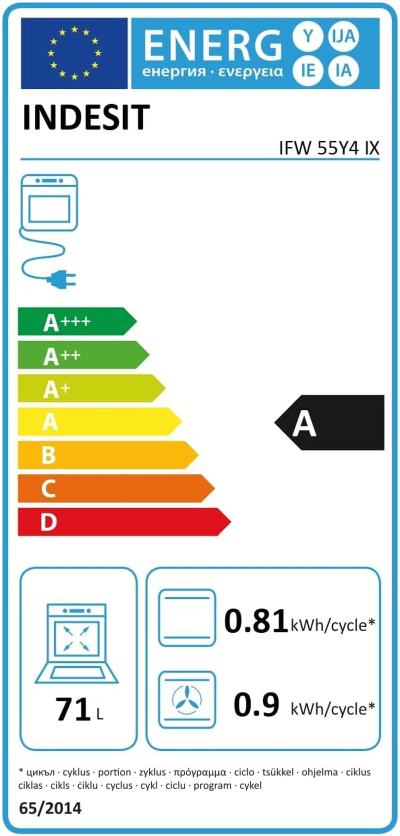 Indesit IFW 55Y4 IX Four Moyen Électrique En Acier Inoxydable, 71 L, Rotatif