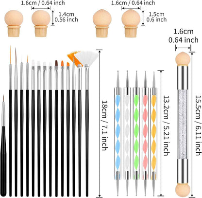 25 Pièces Pinceaux À Nail Art Ongles, Kit Complet De Pinceaux Gel Précision En Acrylique Et Pinceaux Dégradeurs Dotingtool Pour Décoration Des Ongles Et Usage Professionnel Manucure