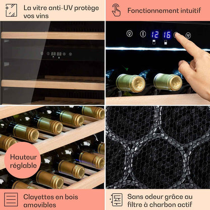 Cave a Vin Encastrable, Caves À Vin De 132L Avec Une Porte En Verre, Cave a Vins À Double Zone, Bar Intérieur/Extérieur, Frigo a De Vieillissement, À 41 Bouteilles