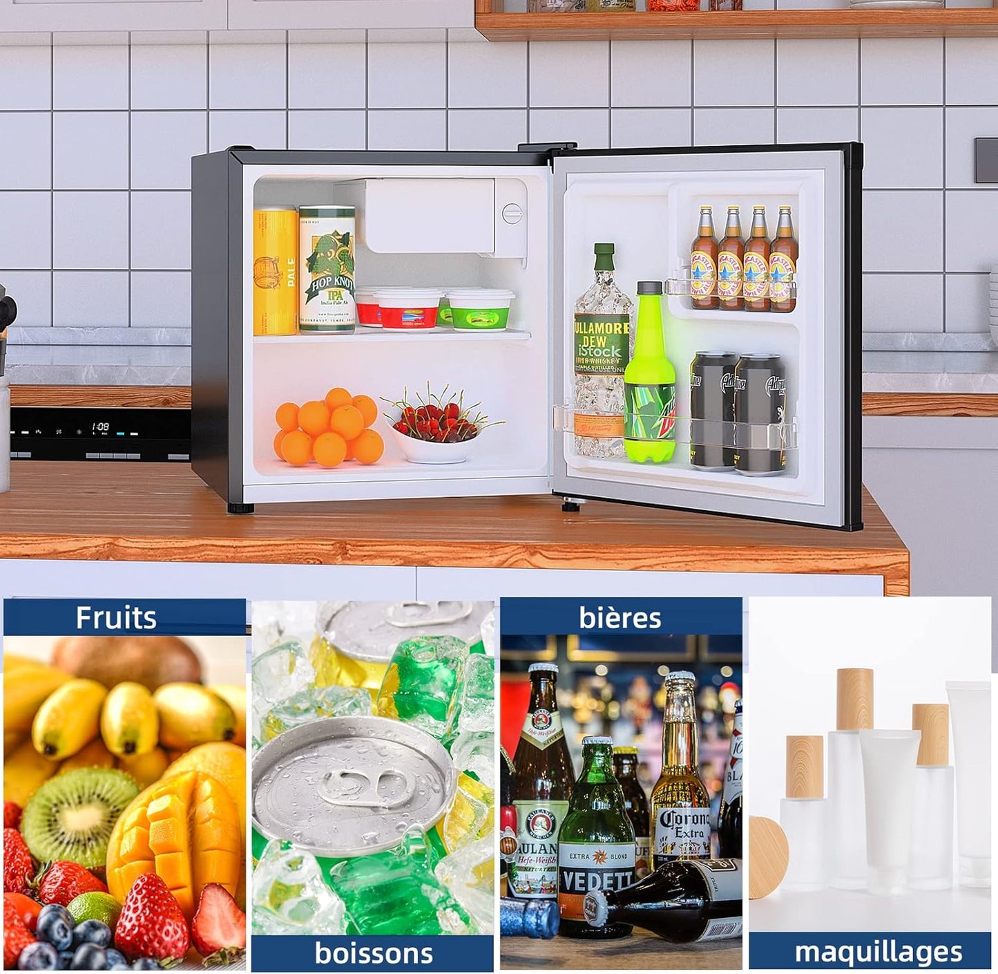 - CSD46D4 - Mini Réfrigérateur Bar 46L En Acier Inoxydable, Porte Réversible, 35Db