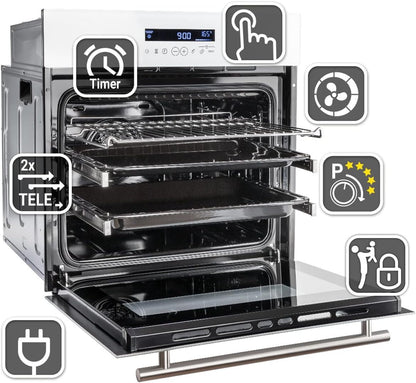 Four Encastrable 60 Cm / 70L / 3,3Kw / Gril/Circulation De L'Air/Air Chaud/Tiroirs Télescopiques/Timer Automatique / EB8015W