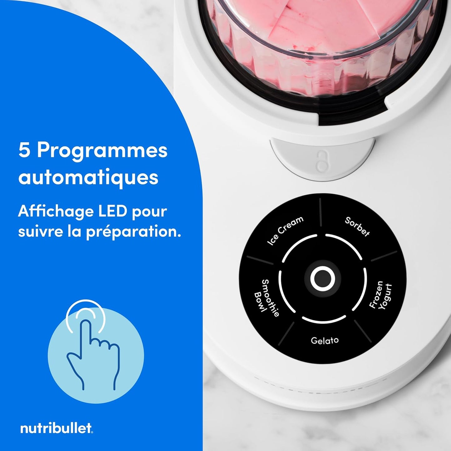 Chill – Machine À Desserts Glacés, Gelato, Sorbet, Smoothie, Yaourt Glacé, Crème Glacée, 5 Programmes Automatiques, 3 Récipients, Couvercles, Idéale Pour Les Familles, Blanche (NBD0503W)