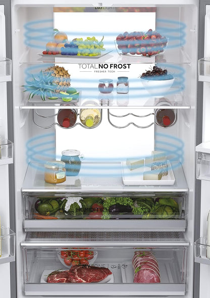 HFW7720ENMB Réfrigérateur Combiné - Pose Libre, 477L, 4 Portes, My Zone Plus, Humidity Zone, Smart Home (Wi-Fi), Noir, Classe E