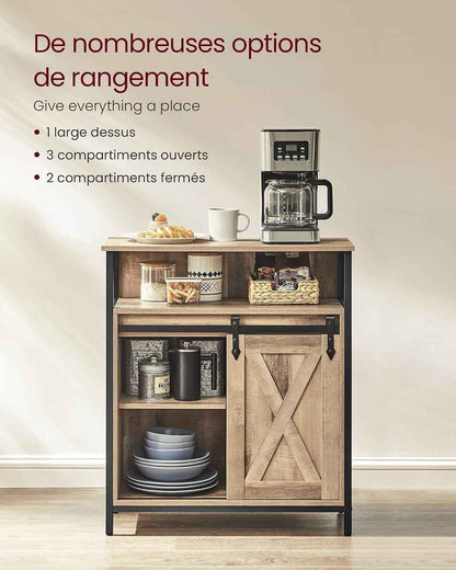 Meuble De Rangement, Buffet Cuisine, Commode, Avec Porte Coulissante, 30 X 70 X 80 Cm, Étagères Réglables, Pour Salon, Marron Camel Et Noir D'Encre LSC089B50V1 | DAXTON LSC089B50 Armoire De Cuisine, Étagère Réglable, Compartiment Ouvert, Style Industriel,