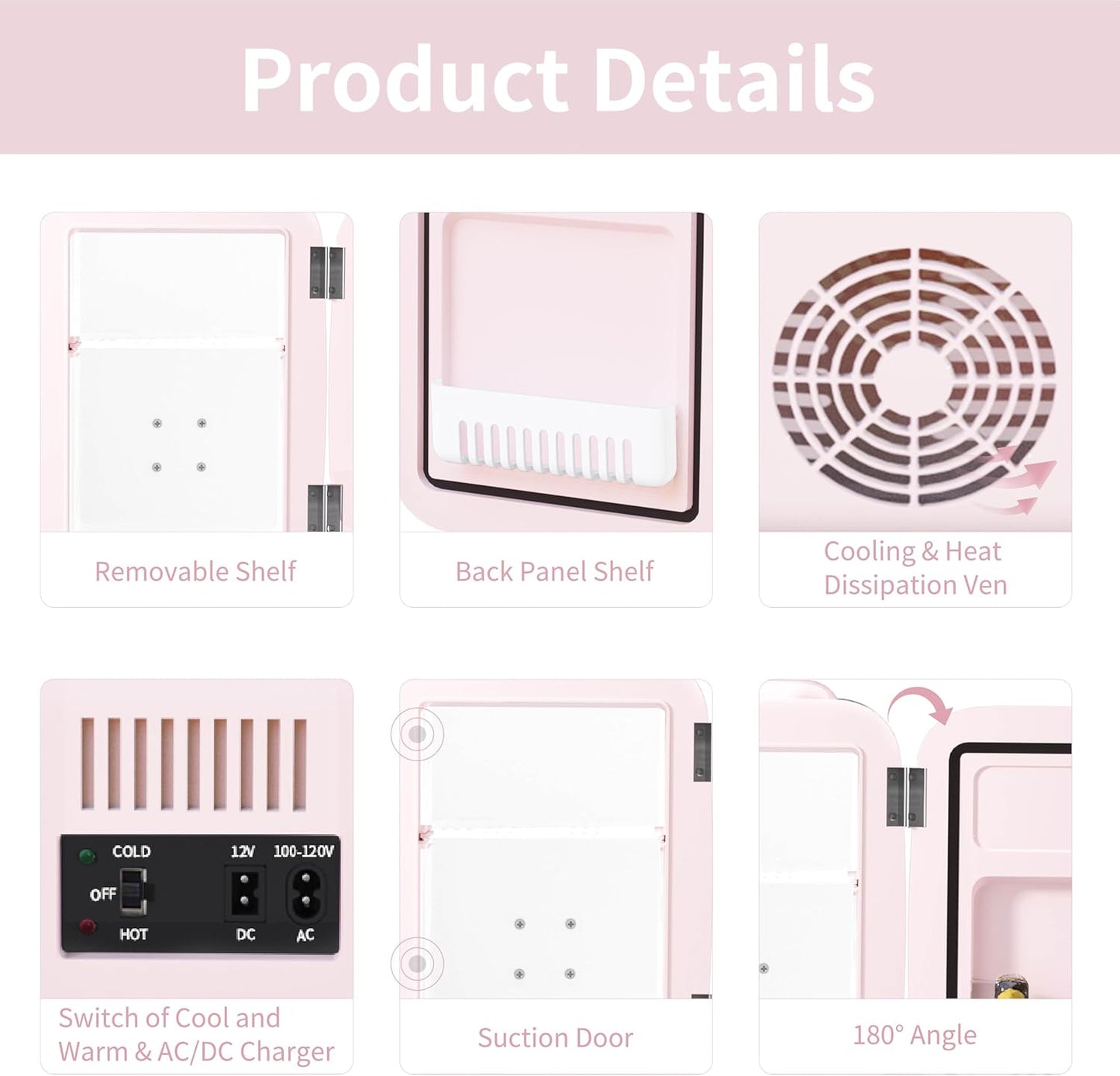 Mini Frigo De Chambre, 4 Litres Frigo Cosmetique, Petit Frigo Thermoélectrique CA/CC Pour Boissons, Nourriture, Beauté, Bureau, Dortoir, Voiture, Rose