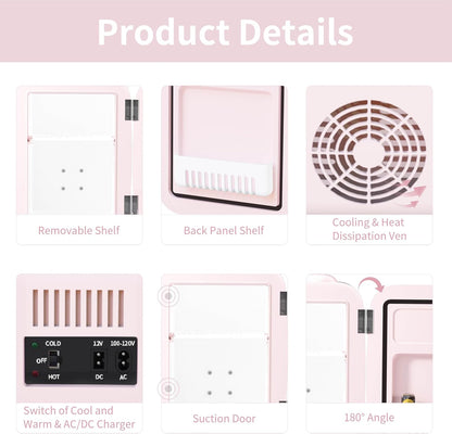 Mini Frigo De Chambre, 4 Litres Frigo Cosmetique, Petit Frigo Thermoélectrique CA/CC Pour Boissons, Nourriture, Beauté, Bureau, Dortoir, Voiture, Rose