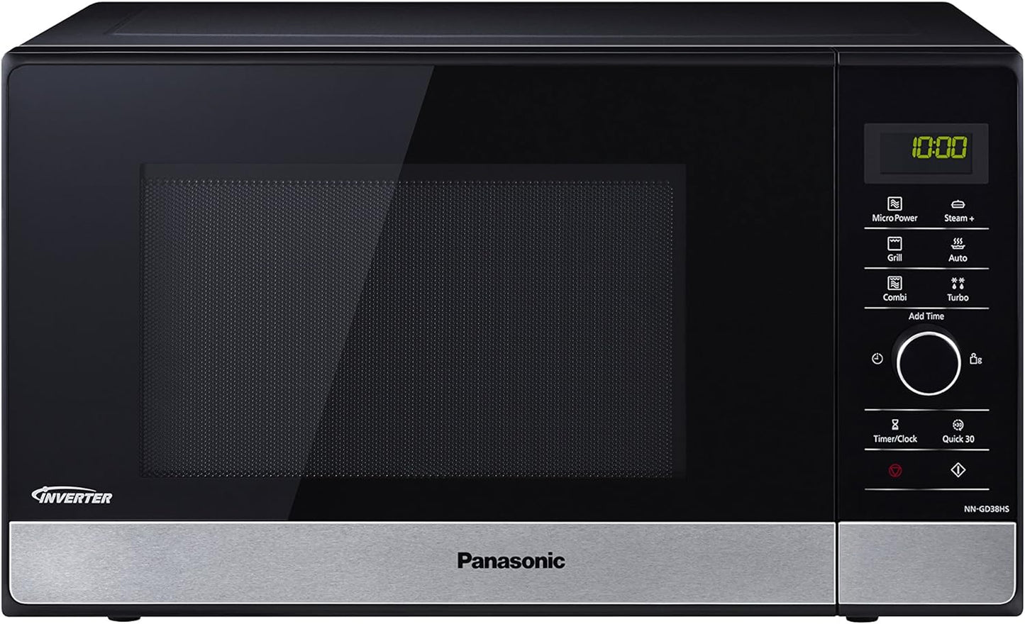 NN-GD38HSSUG Four Micro-Ondes Inverter Et Grill Avec Plateau Tournant, 23 Litres, Acier Inoxydable, 1000 W, Grill 1000 W, 17 Programmes Automatiques, Grille Métallique, Noir