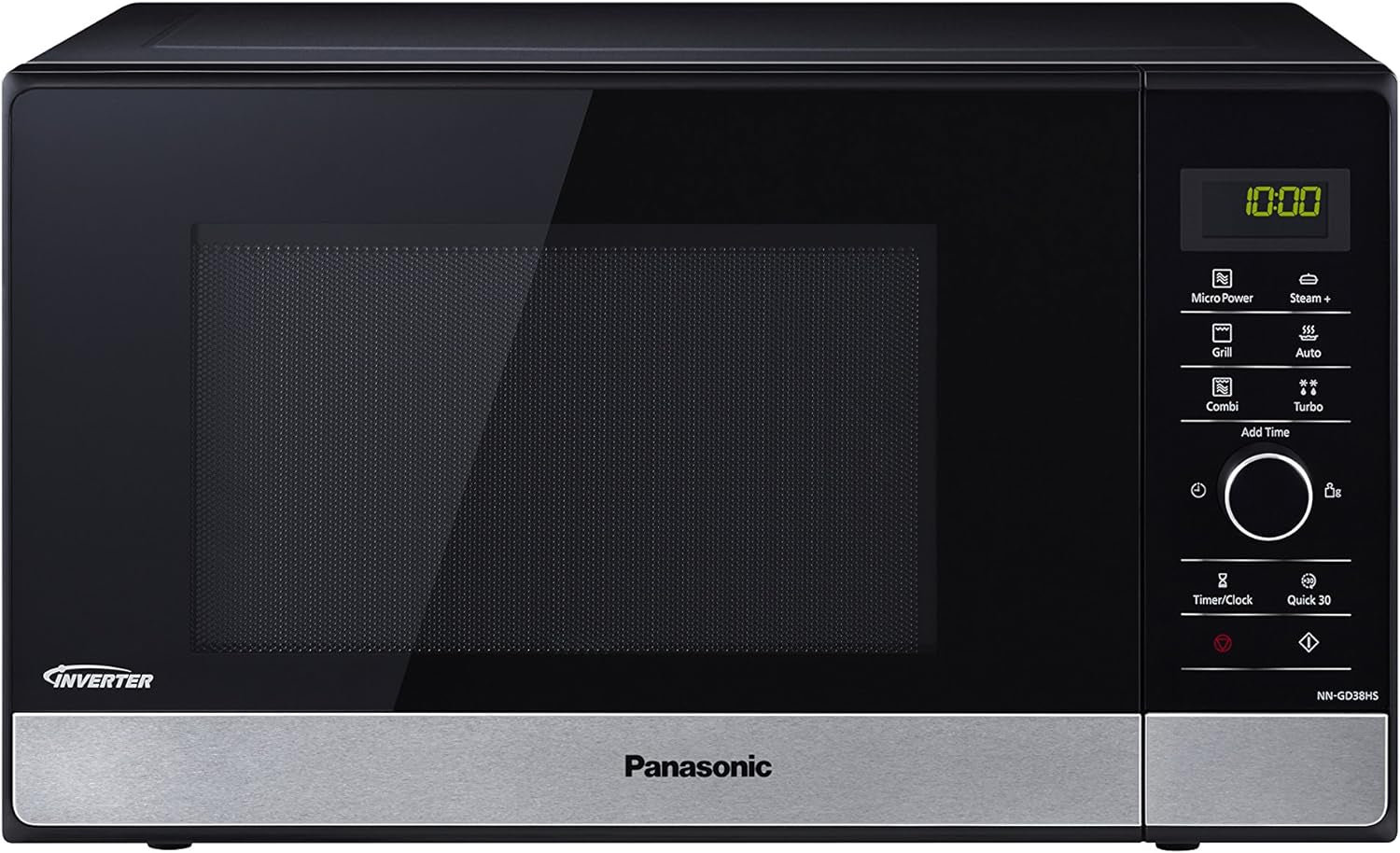 NN-GD38HSSUG Four Micro-Ondes Inverter Et Grill Avec Plateau Tournant, 23 Litres, Acier Inoxydable, 1000 W, Grill 1000 W, 17 Programmes Automatiques, Grille Métallique, Noir