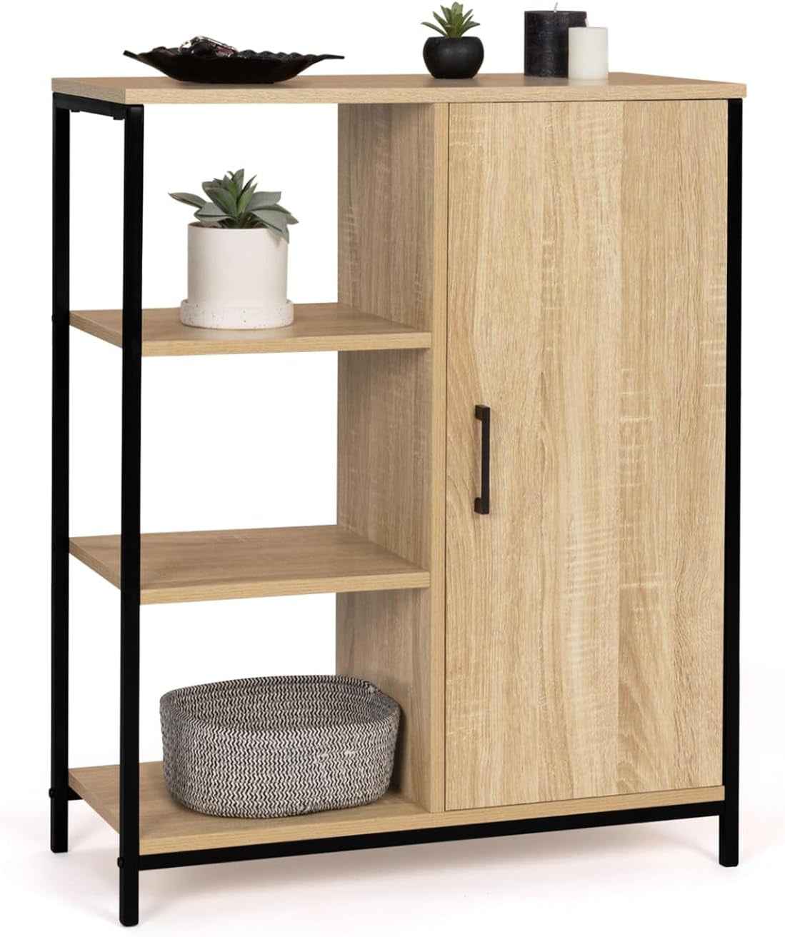- Buffet D'Appoint 3 Étagères Et Placard 70 Cm Detroit Design Industriel