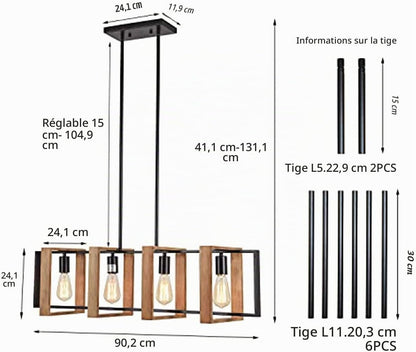 4 Lampes Éclairage De Style Îlot De Cuisine À Lumière Noire, Lampe De Table De Piscine En Bois Et En Métal Plafonnier Plafonnier, Lampe De Chambre À Coucher Réglable En Hauteur Plafond, Lustres