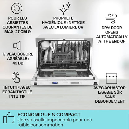 Mini Lave Vaisselle Encastrable De 6 Couvert, Lave-Vaisselles Silencieux, 6 Programmes De Lavage, Petit Lave-Vaisselle De Table, Lave Vaisselle Portable, Facile À Installer Pour La Maison