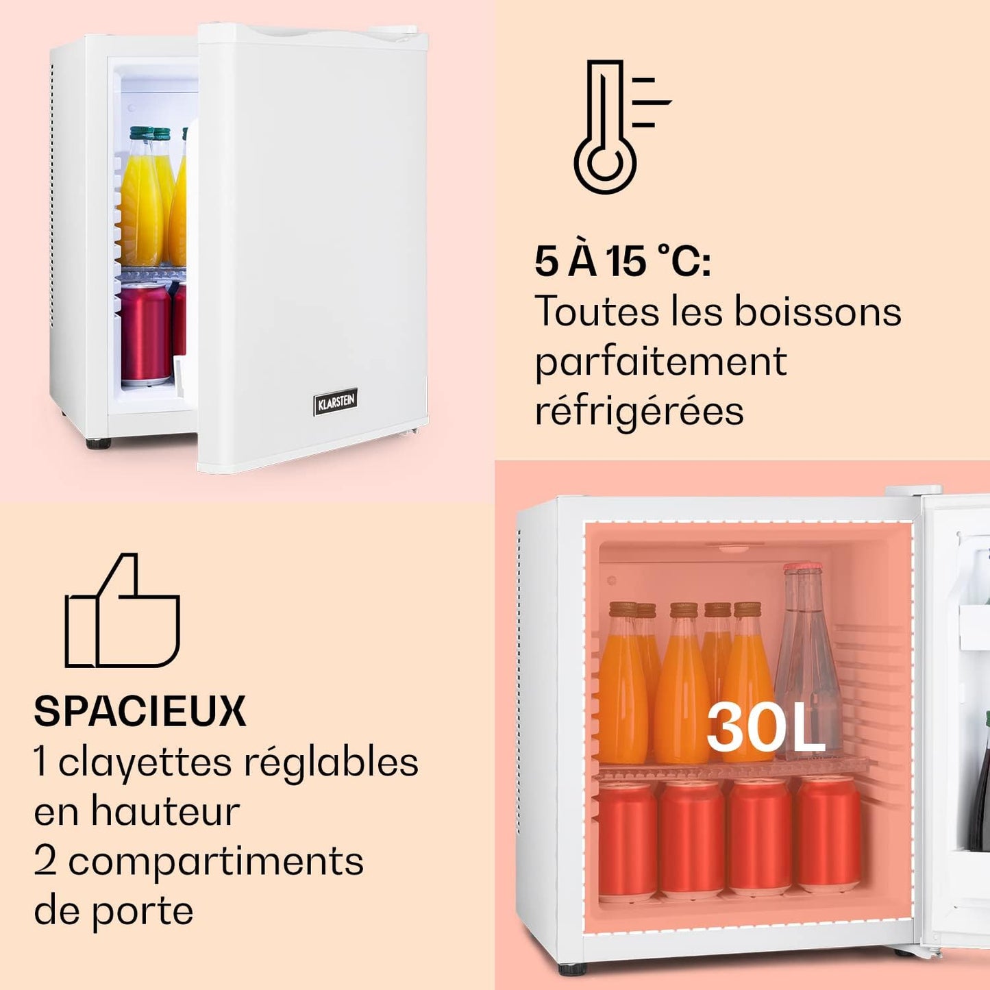Mini Frigo De Chambre De 30L Pour Snacks Et Boissons, Petit Frigo Top Silencieux, Mini Bar, Petit Réfrigérateur Camping, Mini Frigo Cosmetique, Refrigerateur Avec Étagères Réglables, 5-15°C