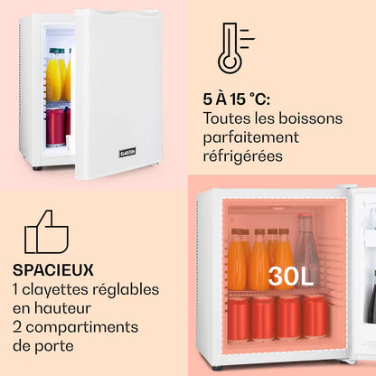 Mini Frigo De Chambre De 30L Pour Snacks Et Boissons, Petit Frigo Top Silencieux, Mini Bar, Petit Réfrigérateur Camping, Mini Frigo Cosmetique, Refrigerateur Avec Étagères Réglables, 5-15°C