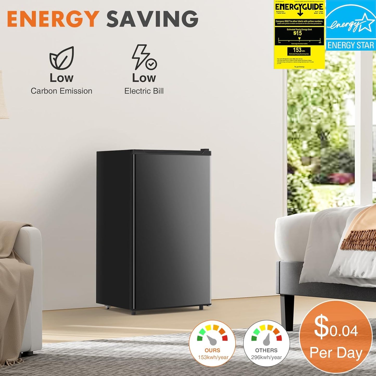 Sweetcrispy Mini Réfrigérateur Congélateur 3,2 Mètres Cubes, Petit Réfrigérateur, Thermostat Réglable Avec Une Porte, Réfrigérateur Compact À Faible Bruit Pour Chambre À Coucher, Bureau, Chambre À