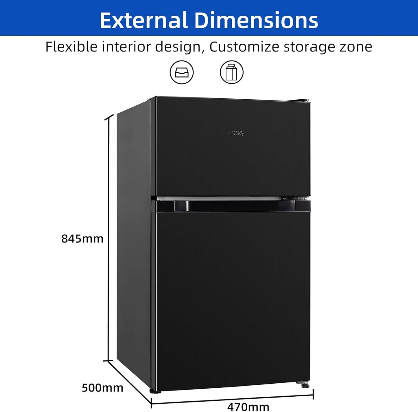 FTM86L4E Réfrigérateur Congélateur, 86 L (61/25), Petit Réfrigérateur Avec 2 Portes, Congélation 4 Étoiles, Casier À Bouteilles, Thermostats Réglables, Faible Bruit, Foncé 2023