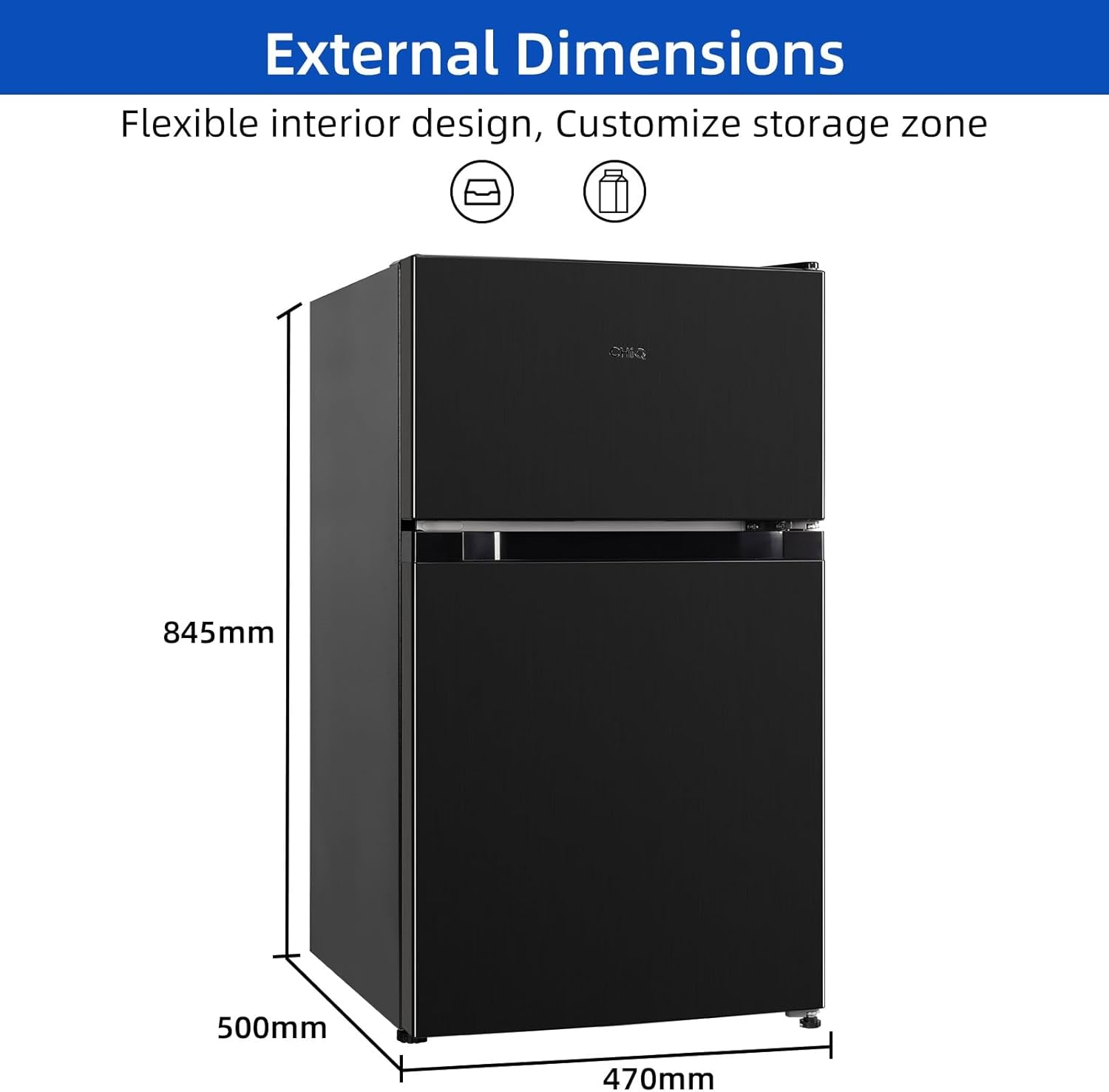 FTM86L4E Réfrigérateur Congélateur, 86 L (61/25), Petit Réfrigérateur Avec 2 Portes, Congélation 4 Étoiles, Casier À Bouteilles, Thermostats Réglables, Faible Bruit, Foncé 2023