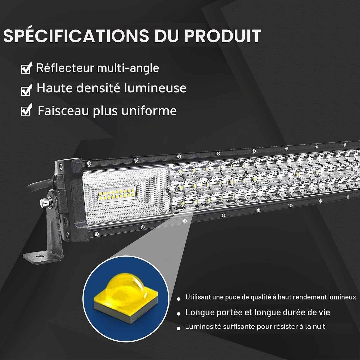 Rampe LED 132Cm 675W Barre LED 12V 24V Pour 4X4 Voiture Quad | LED Light Barre Lumineuse Avec Faisceau, 6000K Blanc, Étanchéité IP67, Pour Camion Tracteur Offroad Véhicule Bateau ATV