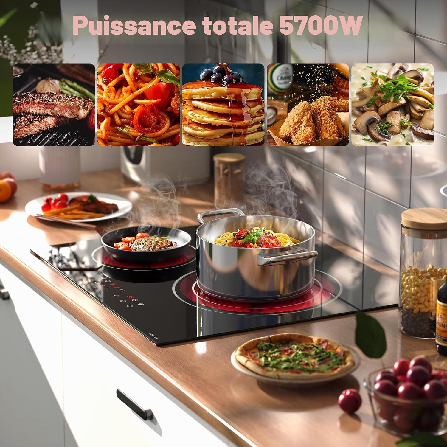 Plaque Vitrocéramique 3 Feux, Plaque De Cuisson Electrique 60 CM | Sécurité Enfant, Minuterie, 9 Niveaux De Puissance, Tactile, Encastrable, 5700W, 220V-240V, Sans Prise