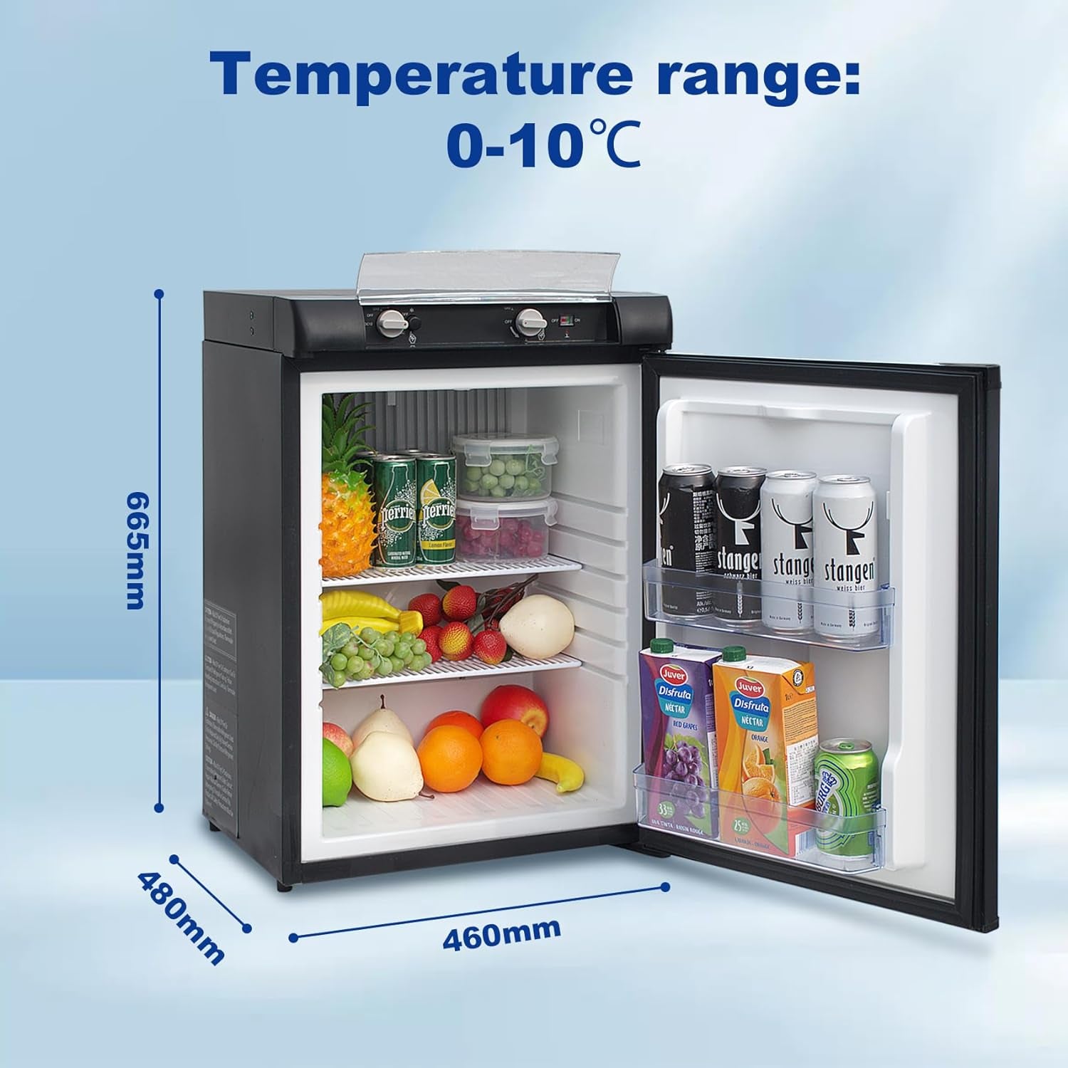 Frigo Trimixte 60L, Frigo 12V 220V Gaz, Frigo Camping Gaz, Frigo Caravane, Mini Frigo Silencieux, Réfrigérateur Camping Car Camion Caravane Fourgon,Noir