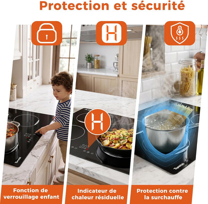 Plaque Induction, Plaque Induction 4 Feux, 7200W | Plaque De Cuisson Electrique, Con Verrou De Sécurité, Boost, Voyant De Surface Chaude, Protection D'Extinction, Timer, 60Cm