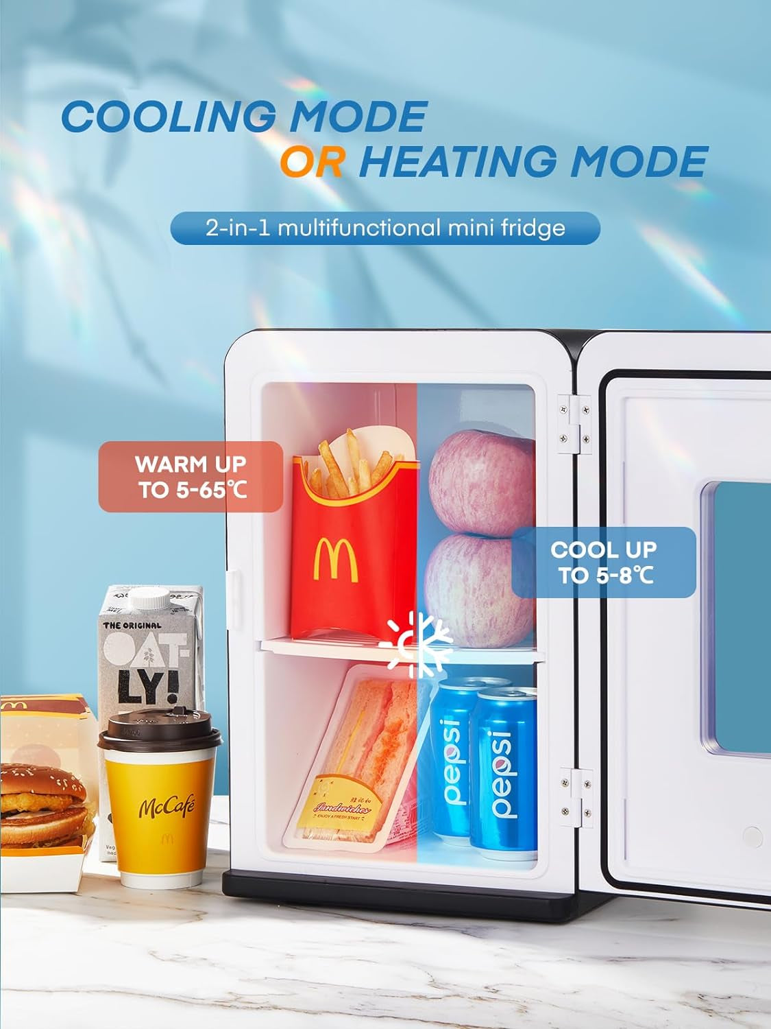 Mini Frigo De Chambre 15L/21 Cans, Réfrigérateur Électrique Avec ECO Mode Silencieux Pour Chambre/Voiture, Fonction Chaud/Froid, 12V/220V Glacière Portable De Beauté