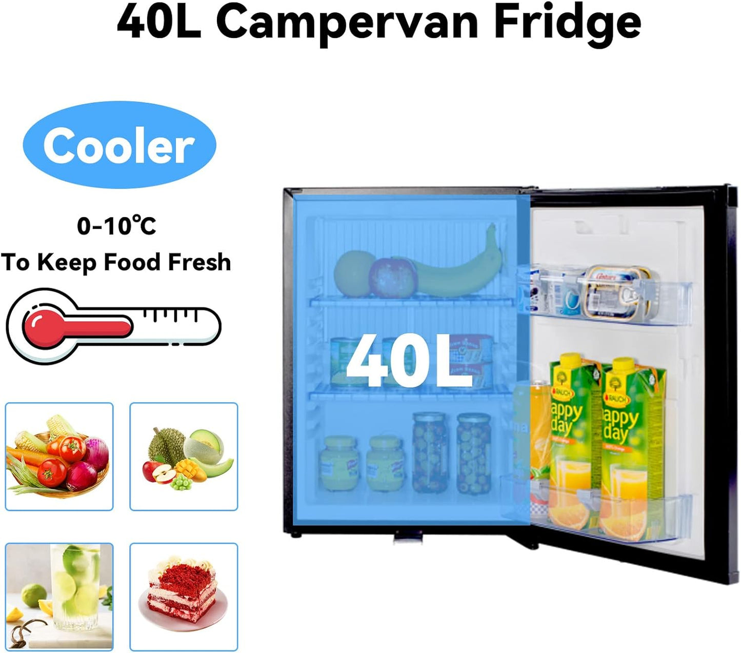 Frigo 12V 220V, 40L, Frigo 12V Camping Car, Frigo Caravane Pour Camping, Déplacements En Voiture, Bureau Et Maison, Noir