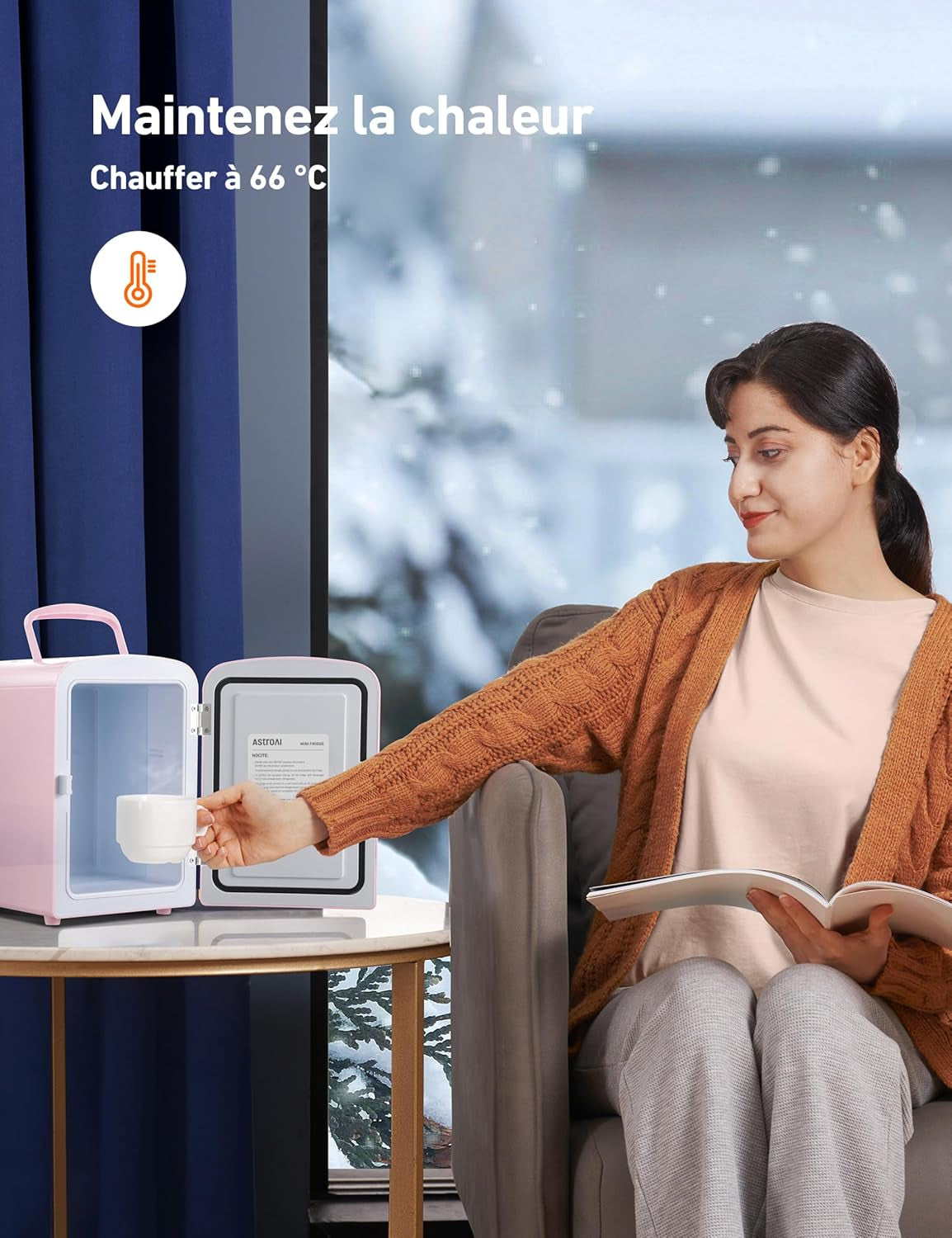 Mini Frigo De Chambre, 4 Litres / 6 Canettes 330Ml, 12V/220V, Petit Frigo Cosmetique, Mini Réfrigérateur Voiture Portable, Glacière Électrique, Fonction Chaud/Froid (Rose)
