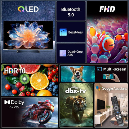 Smart TV Téléviseur QLED 32QA10 32 Pouces | Full HD HDR10 | Dolby Audio Et DBX-TV | Design Métallique Sans Cadre | Chromecast Intégr Nouveau Modèle | Son Dolby Audio, Support HDR10, Chromecast Intégré, Édition 2026