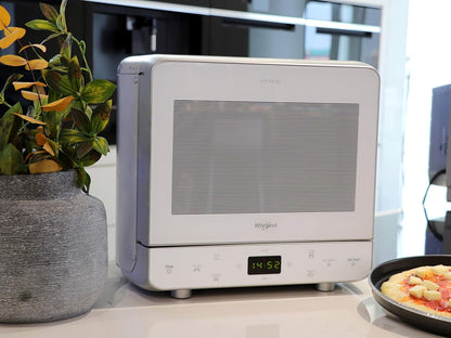 Whirlpool Max 39 WSL - Four À Micro-Ondes Et Grill, 13 Litres, Argenté, Avec Cuit-Vapeur, Grille Haute, Assiette Avec Poignée Amovible Pour Fonction Crisp, Silencieux (0 Décibel), En Acier, Blanc