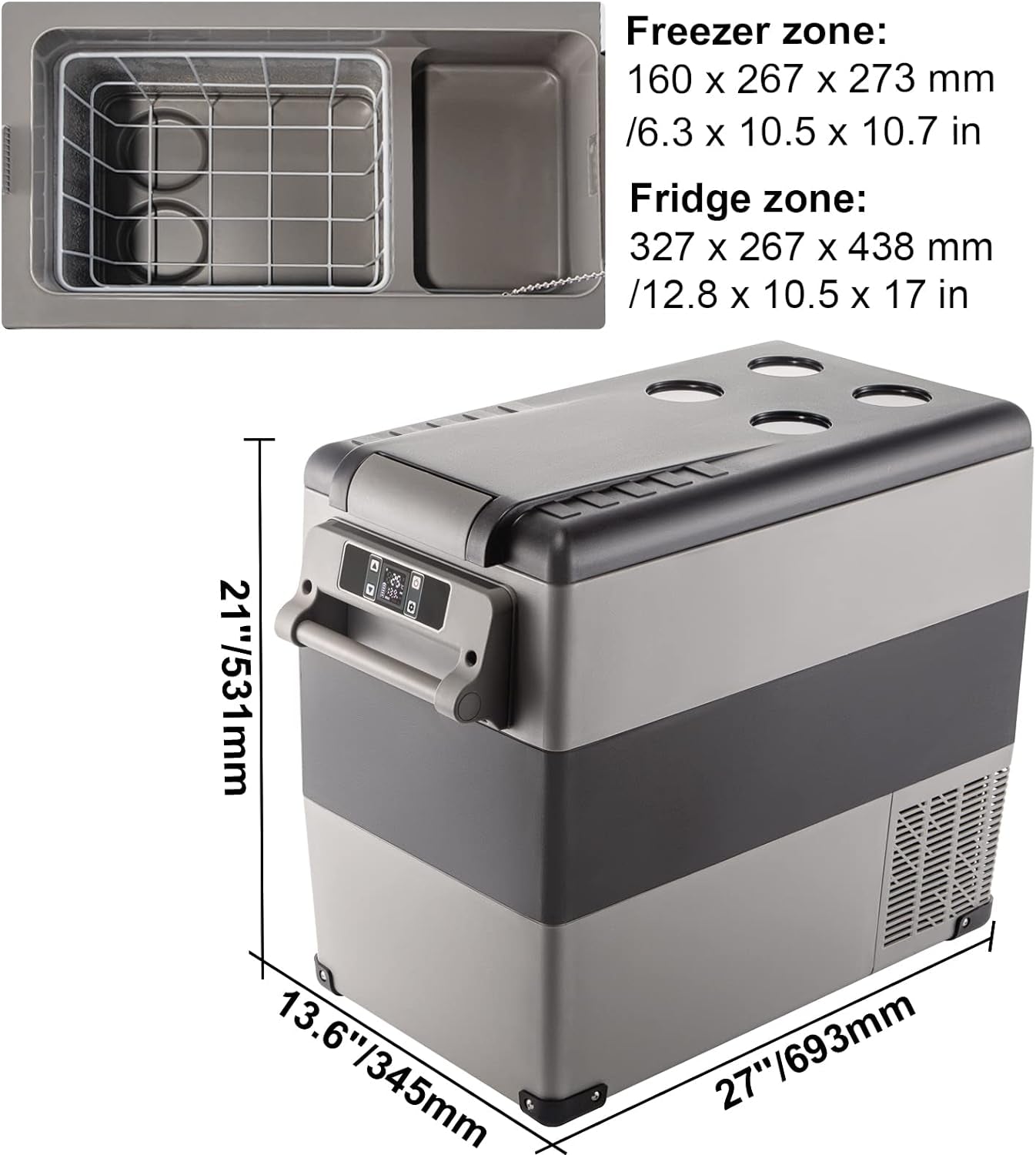 Glacière Électrique Portable De Voiture Mini Frigo Silencieux Portable 220V/55L Avec Panneau Numérique -20 À 20℃ Pour Maison, Voiture Et Camping 69 * 34.5 * 52.4CM