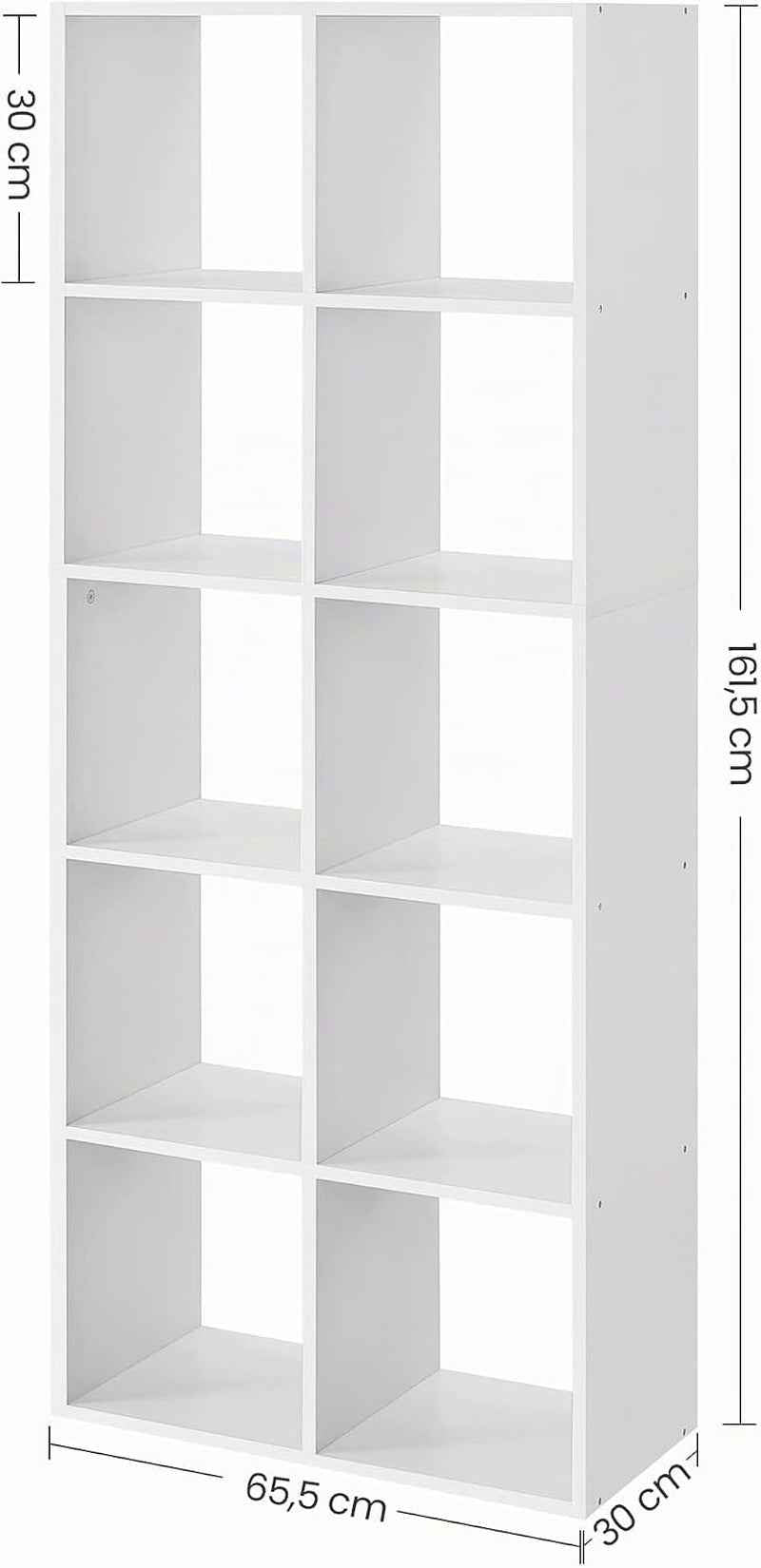 Bibliothèque, Meuble De Rangement, Étagère Sur 5 Niveaux | Pour Salon, Chambre, Bureau, Avec Compartiments Ouverts, 30 X 65,6 X 161,5 Cm, Blanc Nuage, CUSTOS Collection, LBC168T14V1
