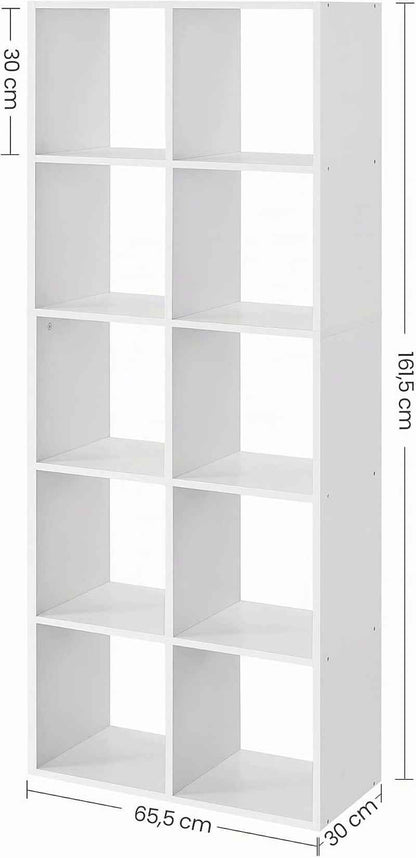 Bibliothèque, Meuble De Rangement, Étagère Sur 5 Niveaux | Pour Salon, Chambre, Bureau, Avec Compartiments Ouverts, 30 X 65,6 X 161,5 Cm, Blanc Nuage, CUSTOS Collection, LBC168T14V1