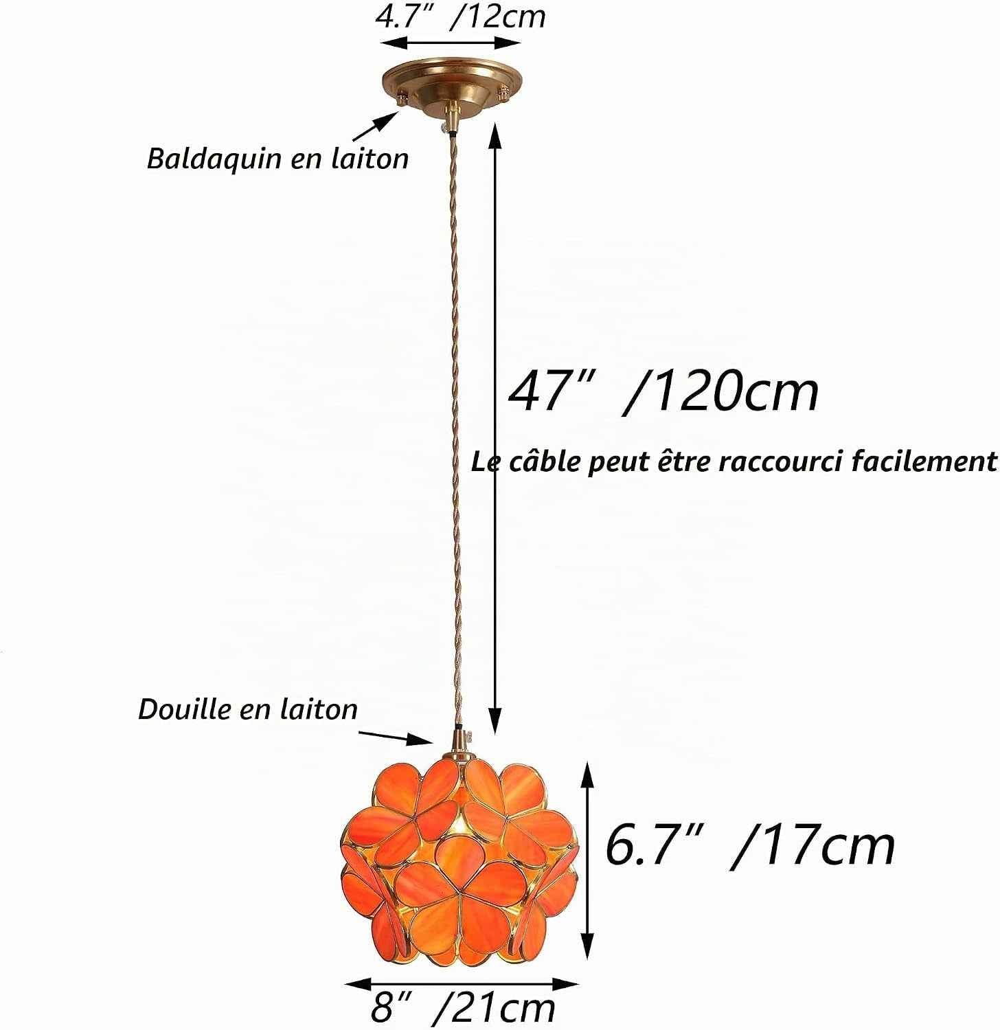 Suspension De Plafond En Vitrail Style Tiffany Pétales, Avec Abat-Jour De 8 Pouces De Large (Orange, Cerisier En Fleurs De 8 Pouces)