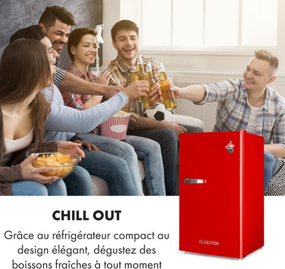 Beercracker - Réfrigérateur 90 L, 90 L, Classe D'Efficacité Énergétique E, Compartiment Congélateur, 3 Compartiments De Porte, Décapsuleur Sur L'Appareil, 2 Clayettes En Verre, Rouge