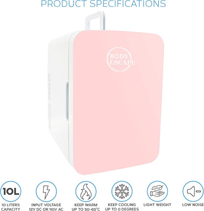 Body Escape Mini Réfrigérateur Pour Soins De La Peau Et Maquillage - Mini Réfrigérateurs Beauté À Porte En Verre - Réfrigérateur Portable, Compact, Et Silencieux Pour Le Maquillage - 10L - Rose