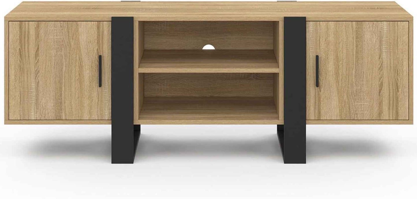 - Meuble TV 140 Cm Phoenix 2 Portes Bois Et Noir