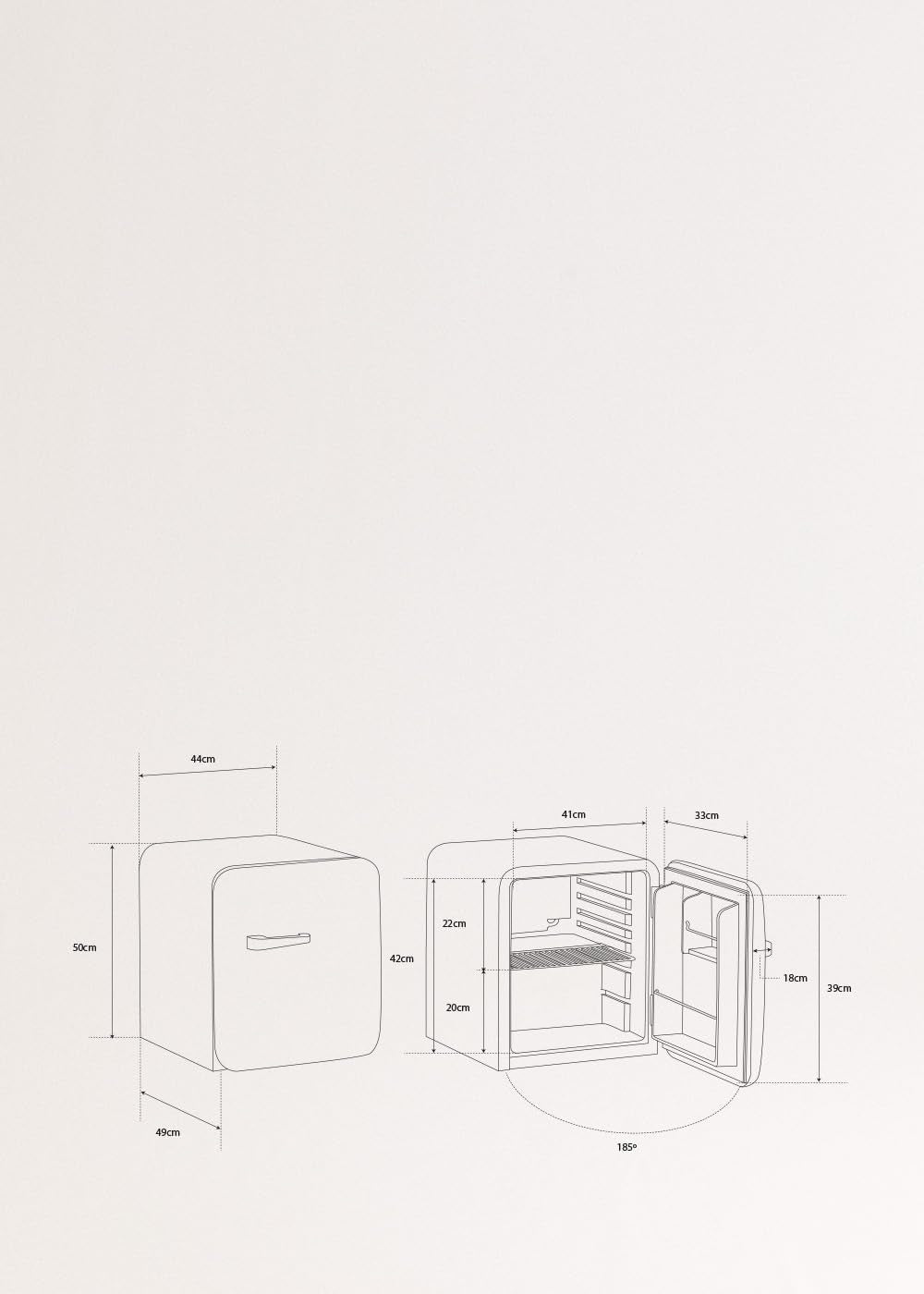 RETRO FRIDGE 50 Sand/Réfrigérateur Vert Pastel Poignée Sable 85 W, Mini Bar, Une Étagère, Design Rétro, 50 Cm, Deux Étagères, Capacité De 48 L, Économie D'Énergie, 50 X 44 X 49,8 Cm