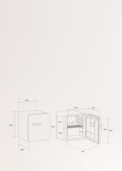 / Retro FRIDGE 50 BLACK / Réfrigérateur Vert Sage Poignée Noire / 85 W, Mini Bar, Une Étagère, Design Rétro, 50 Cm, Deux Étagères, Capacité De 48 L, Économie D'Énergie, 50 X 44 X 49,8 Cm