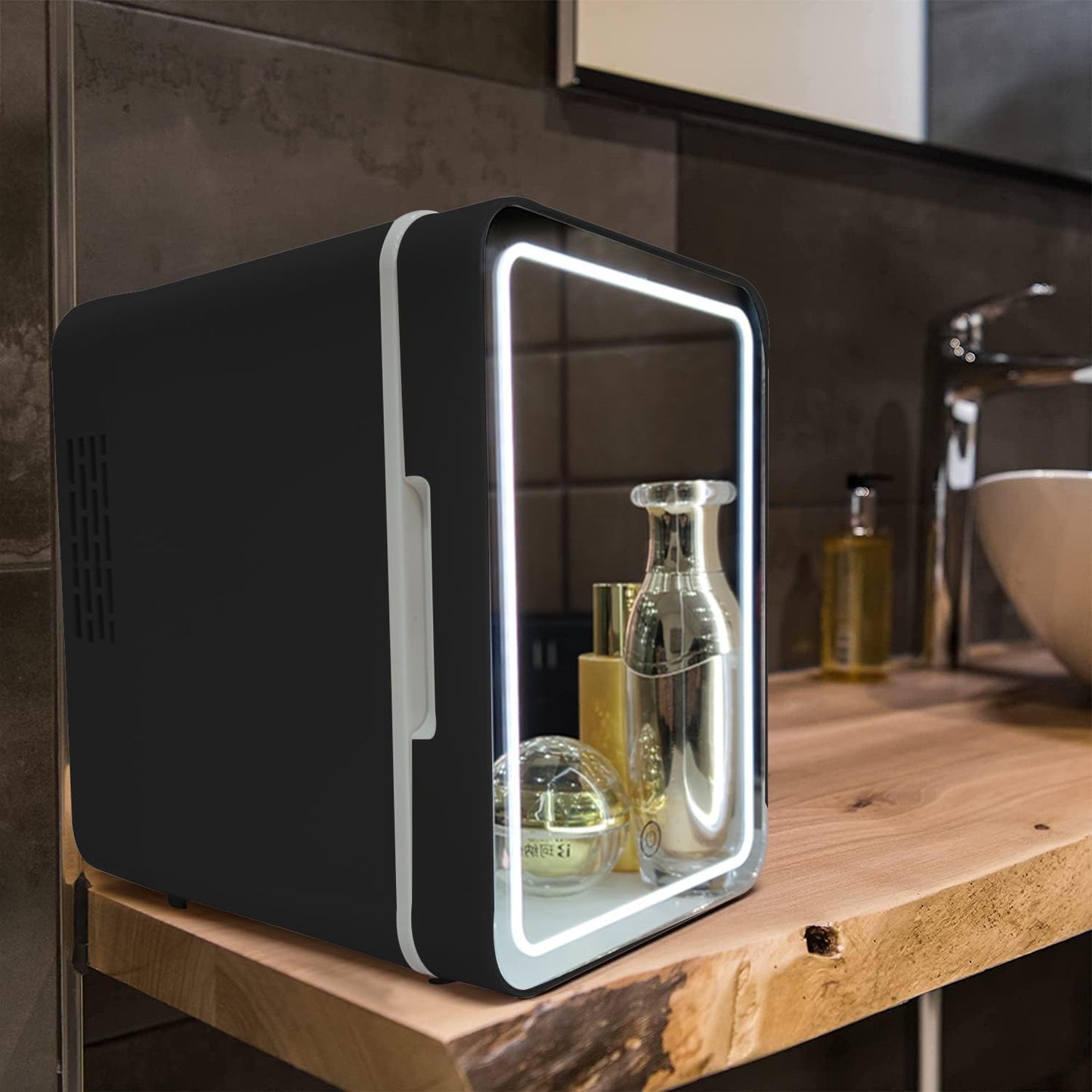 Olvy Réfrigérateur Cosmétique 4 Litres, Mini Frigo, Mini Réfrigérateur Portable Avec Miroir LED, Petit Réfrigérateur Pour Soins De La Peau, Skincare Fridge, Noir