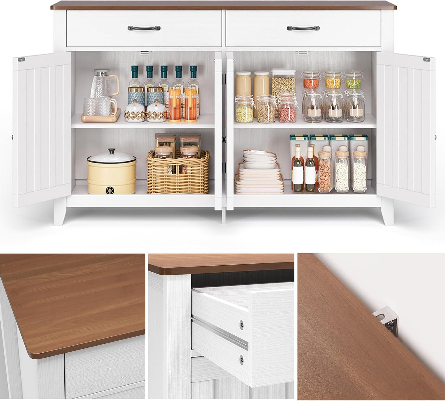Buffet, Armoire Moderne Minimaliste À Grande Capacité, Armoire Multifonctionnelle De Cuisine Pour La Vaisselle, Adapté Pour Cuisine & Salon,120×40×89Cm,Retro