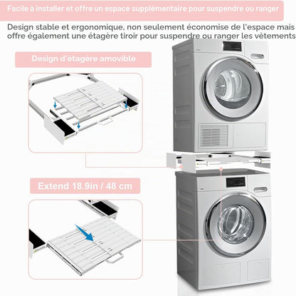 Cadre Intermédiaire Pour Laver Avec Étagère | Cadre De Connexion Universel Pour 53-68 Cm Machine À Laver, Kit Intermédiaire Avec Porte-Serviettes Extensible