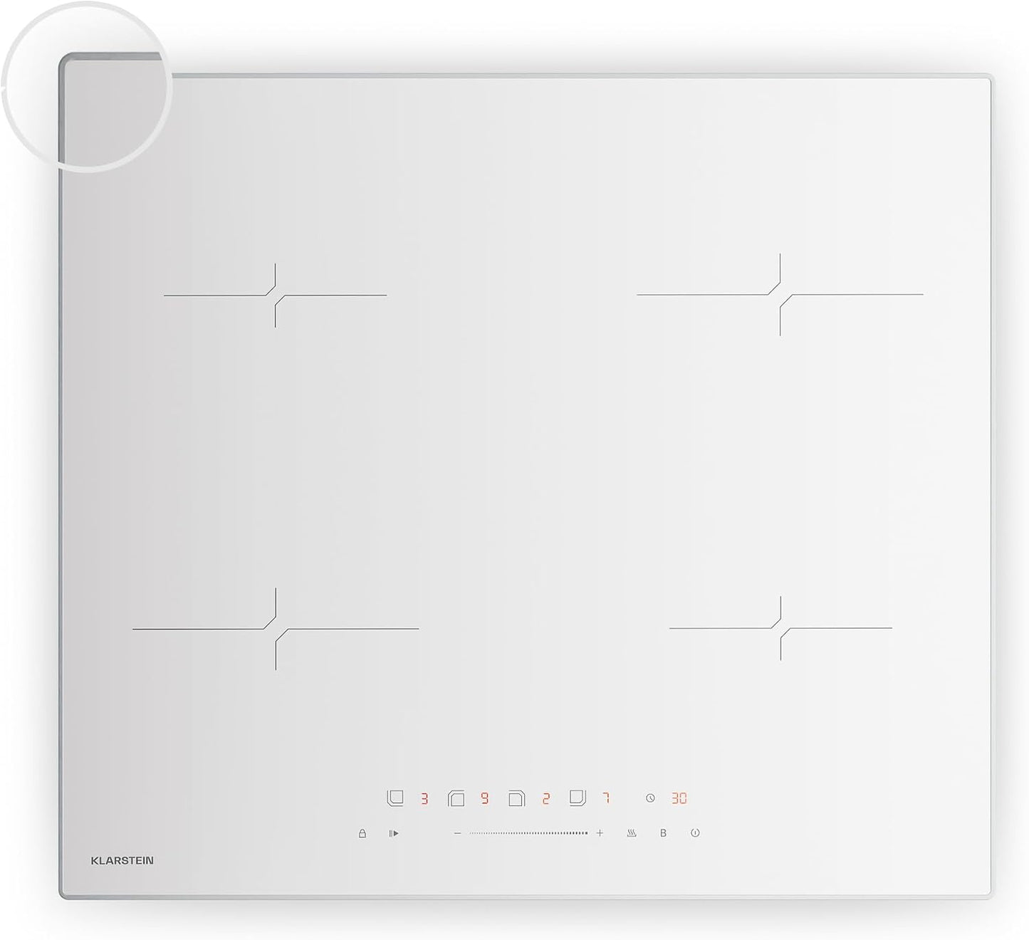 Klarstein Velaire Plaque Induction 60Cm - 4 Zones, 7000W Boost, Curseur Tactile, Minuterie, Sécurité Enfants, Vitrocéramique, Plaque Cuisson Induction Encastrable, Design Minimaliste, Blanc