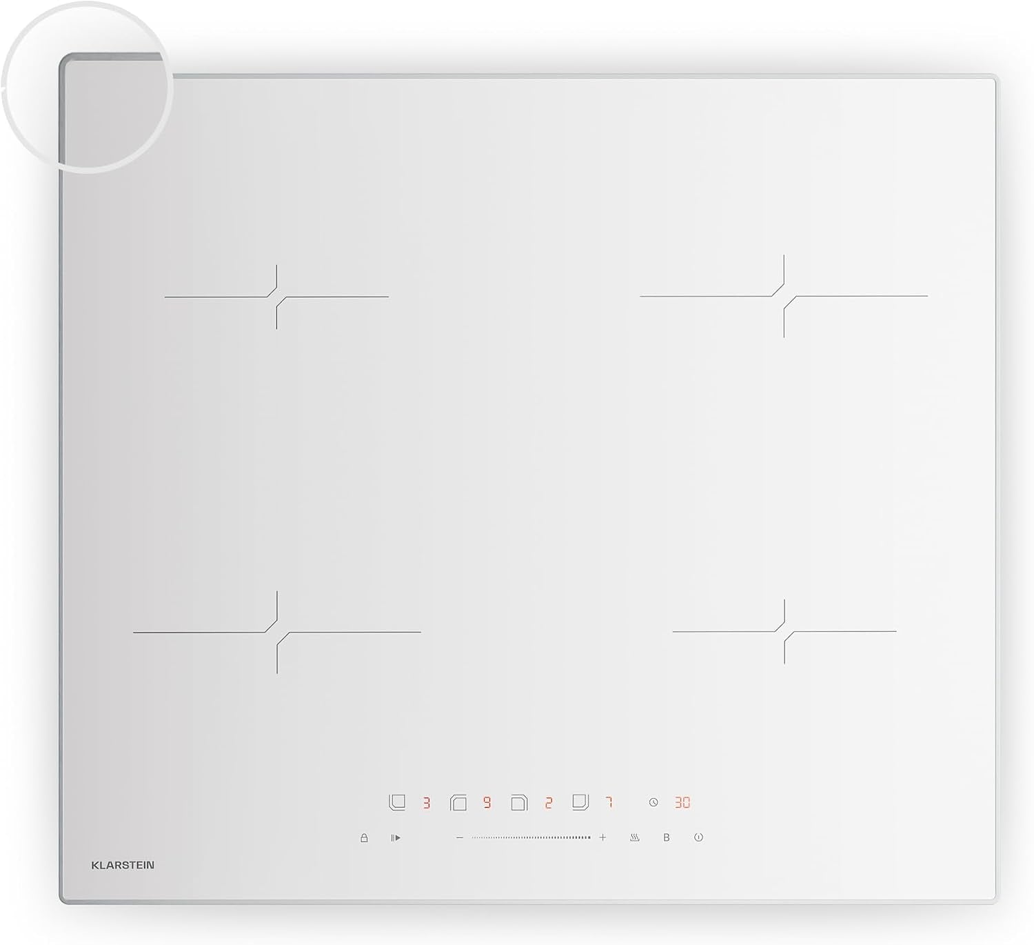 Klarstein Velaire Plaque Induction 60Cm - 4 Zones, 7000W Boost, Curseur Tactile, Minuterie, Sécurité Enfants, Vitrocéramique, Plaque Cuisson Induction Encastrable, Design Minimaliste, Blanc