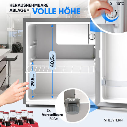 Stillstern Mini Réfrigérateur E 45 L Avec Dégivrage Automatique, Serrure, Compartiment Gel, Silencieux, Idéal Pour Cuisine, Bureau, Chambre À Coucher, Hôtels Et Petits Appartements
