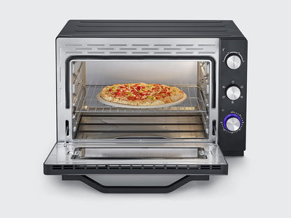 Four Posable XXL À Chaleur Tournante 60 L Avec Pierre À Pizza Et Tournebroche 2 200 W Design Simple Et Élégant, Four Électrique Avec Minuteur 120 Min, Noir/Inox, to 2073