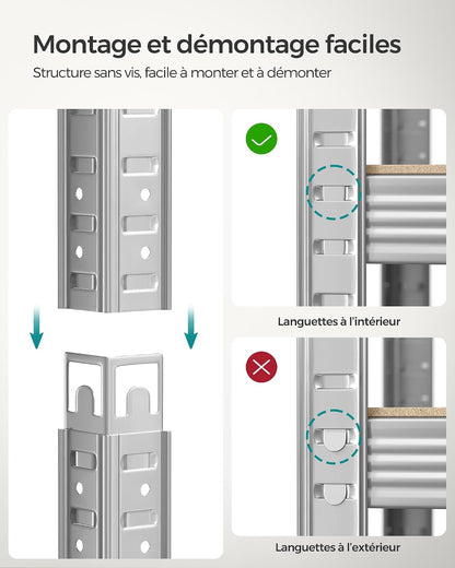 Lot De 2, Étagère De Rangement À 5 Niveaux, 40 X 90 X 180 Cm, Capacité 875 Kg, Planches Réglables, Style Industriel, Pour Cuisine, Salon, Argent GLR040E02