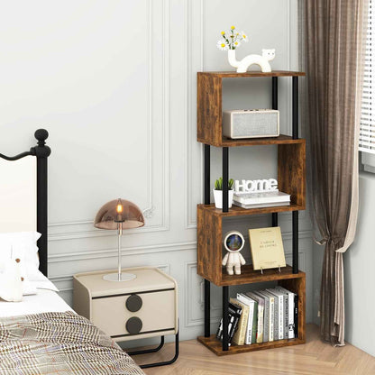 Bibliothèque En Forme De S, Étagère À 5 Niveaux,Marron WBC015H | Meuble De Rangement Bibliothèque Bois Moderne Pour Salon Chambre À Coucher Bureau À Domicile
